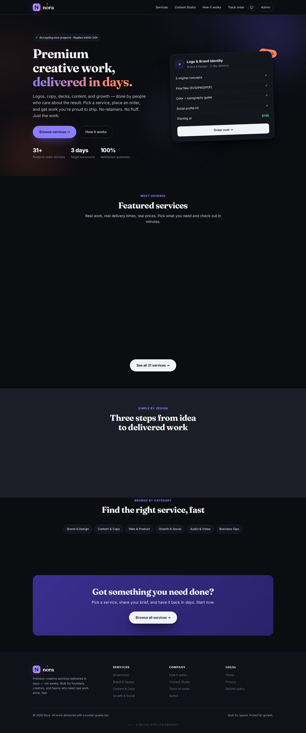 Nora storefront home page